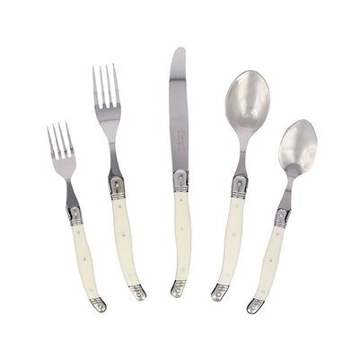 Laguiole Stainless Steel Flatware Service for Four with Faux Ivory Handles 20-Piece Set