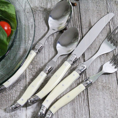 Laguiole Stainless Steel Flatware Service for Four with Faux Ivory Handles 20-Piece Set