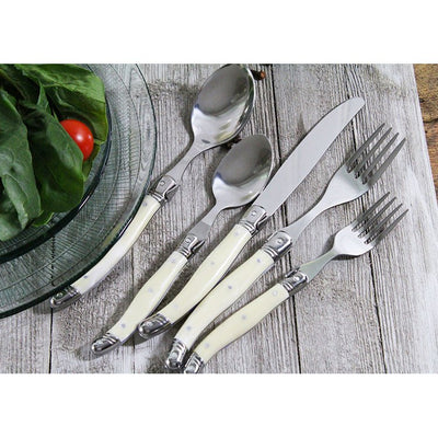 Laguiole Stainless Steel Flatware Service for Four with Faux Ivory Handles 20-Piece Set