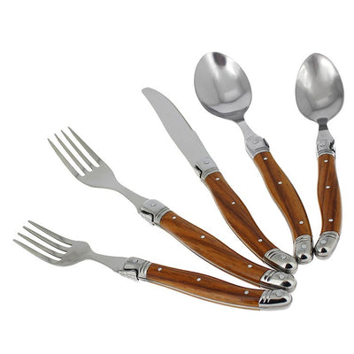 Laguiole Stainless Steel Flatware Service for Four with Wood Grain Handles 20-Piece Set