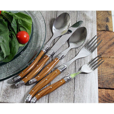 Laguiole Stainless Steel Flatware Service for Four with Wood Grain Handles 20-Piece Set