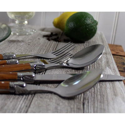 Laguiole Stainless Steel Flatware Service for Four with Wood Grain Handles 20-Piece Set
