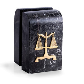Black Zebra Marble Dome Bookends with Antique Gold-Plated Legal Emblem Set of 2