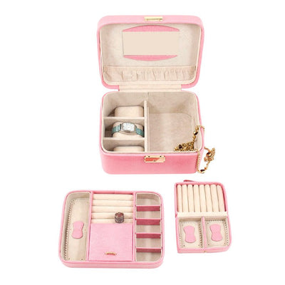 Lizard Pattern Debossed Leather Jewelry Box - Pink