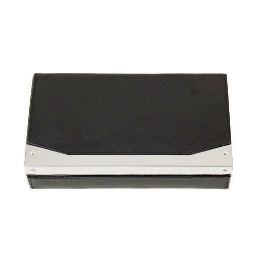 Leather Four-Cigar Humidor with Stainless Steel Cutter and Humidistat - Black