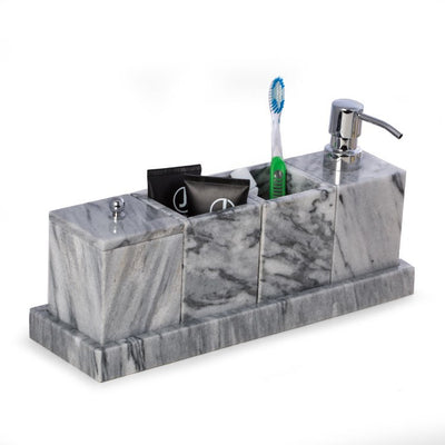 Five-Piece Marble Vanity Set with Tray - Cloud Gray