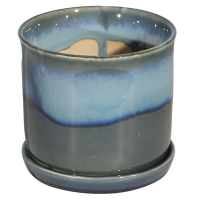 Blue/Gray Ceramic Planters with Saucers Set of 2