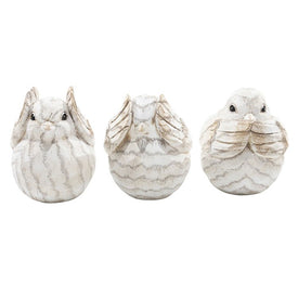 6" x 4" x 5.25" Cream Polyresin See No Hear No Speak No Evil Bird Sculptures Set of 3