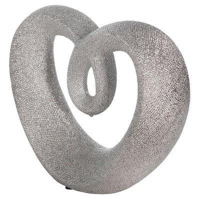 10" x 3.5" x 8" Silver Ceramic Beaded Heart Sculpture