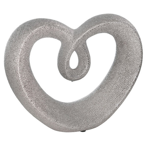 10" x 3.5" x 8" Silver Ceramic Beaded Heart Sculpture