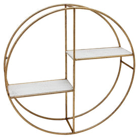 23.62" x 5.91" Round Two-Tier Gold Metal Frame Wall Shelf with White Wood Shelves