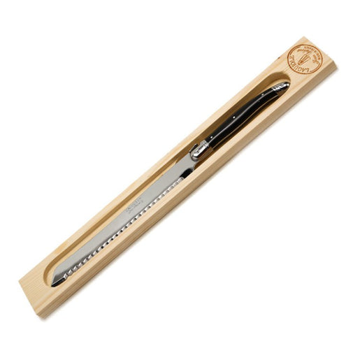 Jean Dubost Laguiole Bread Knife with a Black Handle in Wood Box