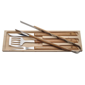 Jean Dubost Laguiole Four-Piece BBQ Set with Oak Handles