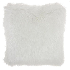 Mina Victory Yarn Shimmer Shag White 20" x 20" Throw Pillow