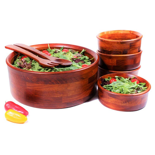 Penang 13" Seven-Piece Wood Salad Bowl Set with Pair of Servers