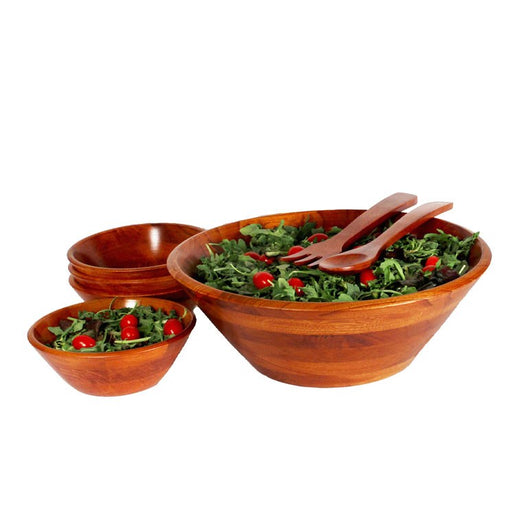 Andaman Sea 11" Seven-Piece Wood Salad Bowl Set with Pair of Servers