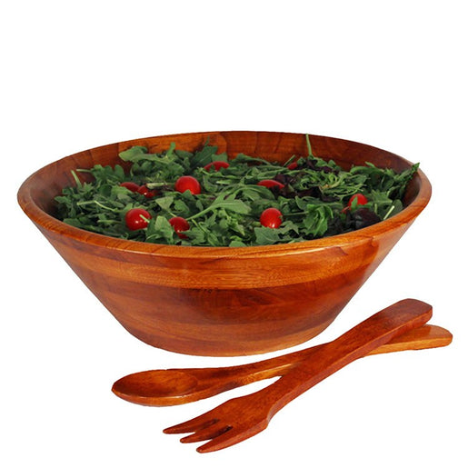 Andaman Sea 14" Wood Salad Serving Bowl with Pair of Servers