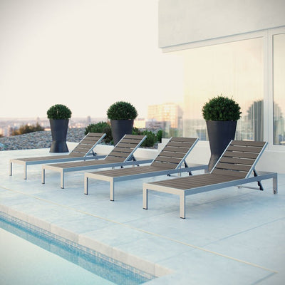 Shore Outdoor Patio Aluminum Chaise Lounge Chairs Set of 4