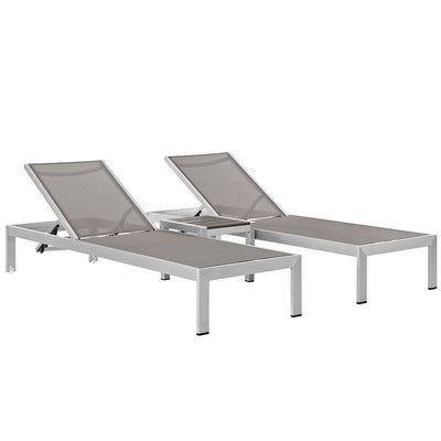 Shore Three-Piece Outdoor Patio Aluminum Chaise Lounge Set