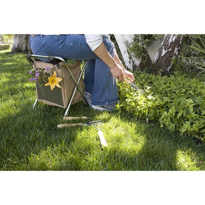 Gardener Folding Seat with Tools, Olive Green and Tan