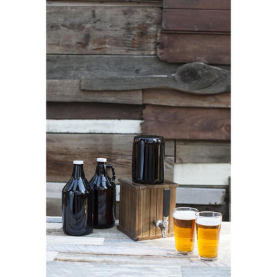 64 oz Amber Glass Growler Tap with Acacia Wood Base