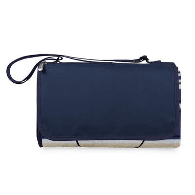 Blanket Tote XL Outdoor Picnic Blanket, Blue Stripes and Navy with Black Liner
