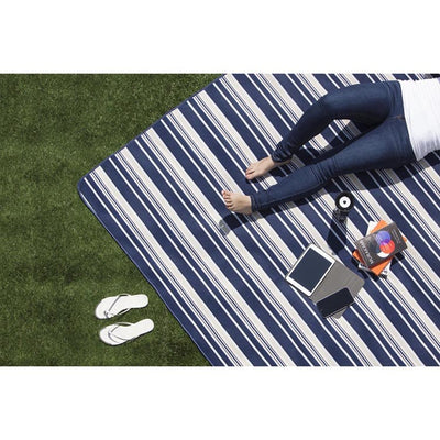 Blanket Tote XL Outdoor Picnic Blanket, Blue Stripes and Navy with Black Liner