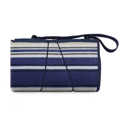 Blanket Tote XL Outdoor Picnic Blanket, Blue Stripes and Navy with Black Liner