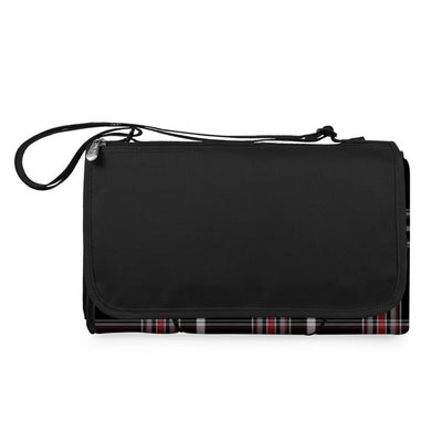 Blanket Tote XL Outdoor Picnic Blanket, Black Tartan with Black Lining
