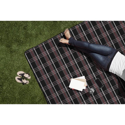 Blanket Tote XL Outdoor Picnic Blanket, Black Tartan with Black Lining