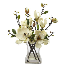 15" Faux Magnolia Arrangement with Vase