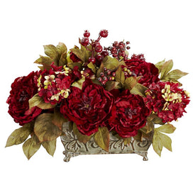 18" Faux Peony & Hydrangea Arrangement