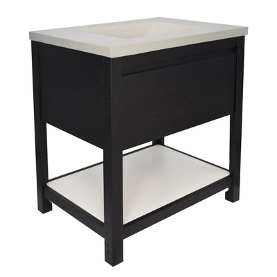 Solace 30"W x 21.75"L x 33"H Single Vanity without Top in Midnight Oak with Pearl Shelf