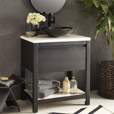 Solace 30"W x 21.75"L x 33"H Single Vanity without Top in Midnight Oak with Pearl Shelf