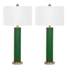 Ollie Two-Light Faux Woven Leather Table Lamps Set of 2 - Dark Green