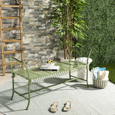 Arona Wrought Iron 51" W Outdoor Garden Bench - Antique Green