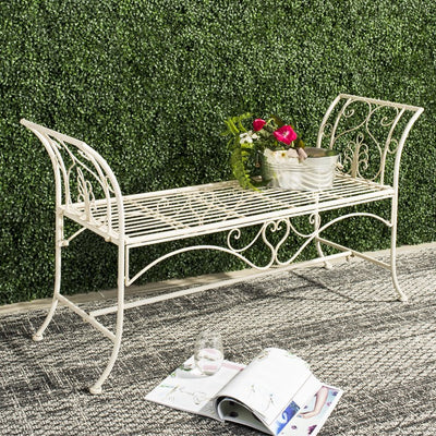 Adina Wrought Iron 51.25" W Outdoor Garden Bench - Antique White