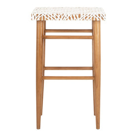 Kaleo Woven Leather Bar Stool - White/Natural