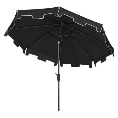 UV-Resistant Zimmerman 9 Ft Crank Market Push Button Tilt Umbrella with Flap - Black/White