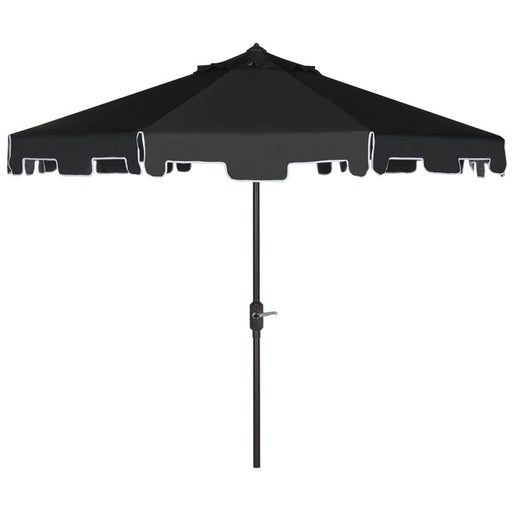 UV-Resistant Zimmerman 9 Ft Crank Market Push Button Tilt Umbrella with Flap - Black/White