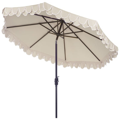 UV-Resistant Elegant Valance 9 Ft Auto Tilt Umbrella - Beige/White