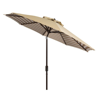 Athens Inside Out Striped 9 Ft Crank Outdoor Auto Tilt Umbrella - Beige/White