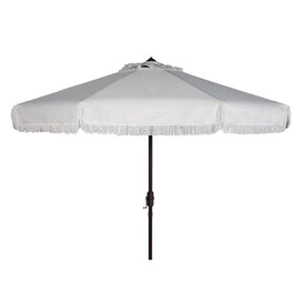 Milan Fringe 9 Ft Crank Outdoor Push Button Tilt Umbrella - White