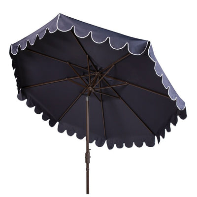 Venice Single Scallop 9 Ft Crank Outdoor Auto Tilt Umbrella - Navy/White