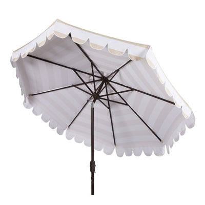 Maui Single Scallop Striped 9 Ft Crank Push Button Tilt Umbrella - Beige/White