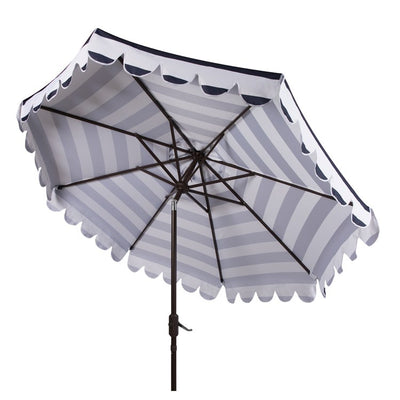 Maui Single Scallop Striped 9 Ft Crank Push Button Tilt Umbrella - Navy/White