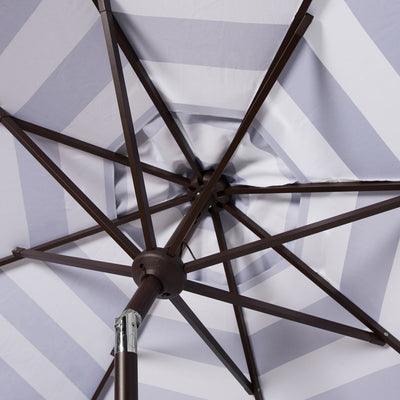 Maui Single Scallop Striped 9 Ft Crank Push Button Tilt Umbrella - Navy/White