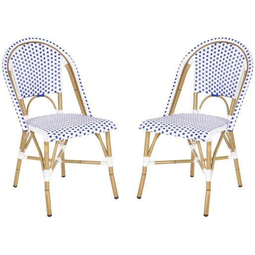 Salcha Indoor/Outdoor French Bistro Stacking Side Chairs Set of 2 - Blue/White/Light Brown