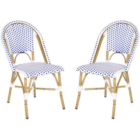 Salcha Indoor/Outdoor French Bistro Stacking Side Chairs Set of 2 - Blue/White/Light Brown
