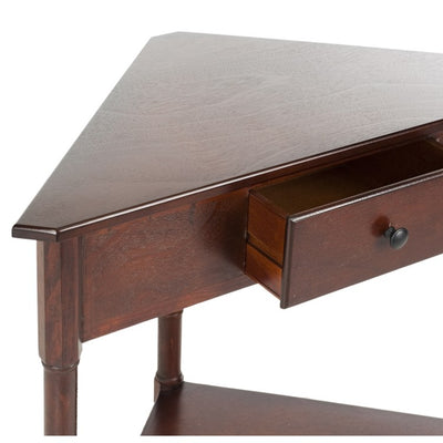 Gomez Corner Table with Storage Drawer - Dark Cherry